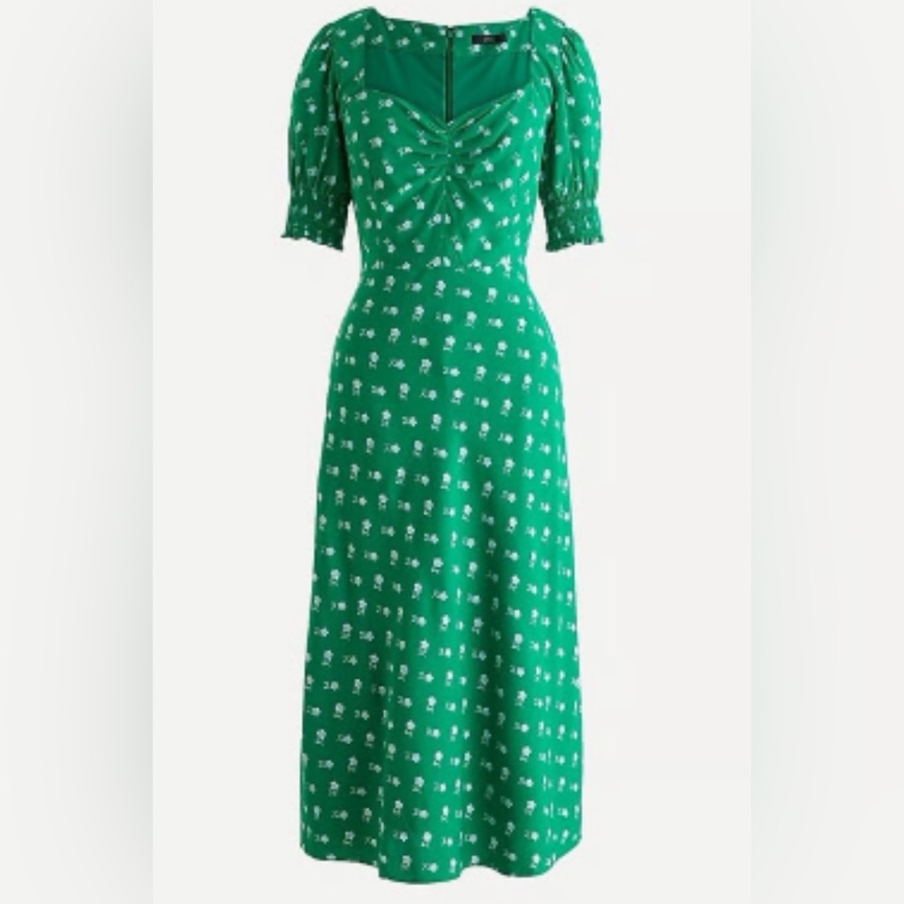 J. Crew Green Floral Midi Dress